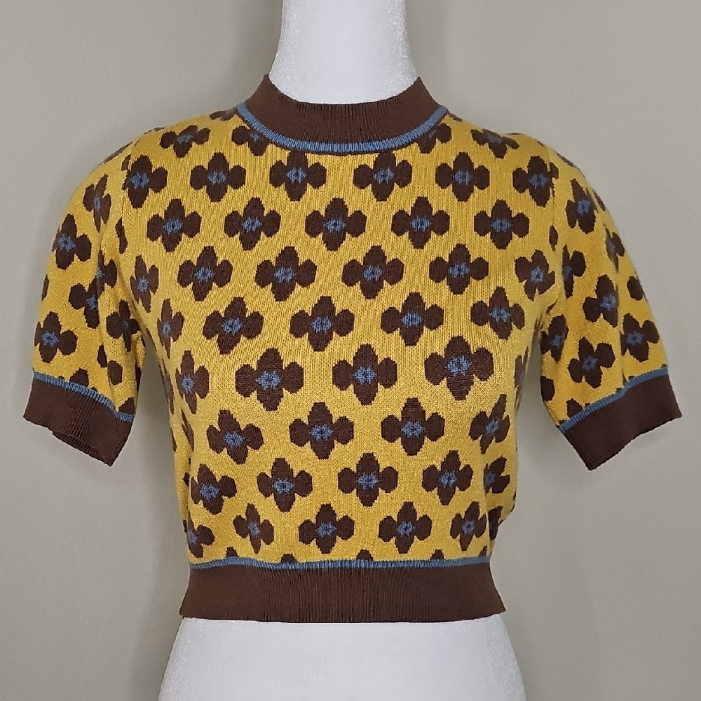 Cider Gold Brown Short Sleeve Sweater Womens M